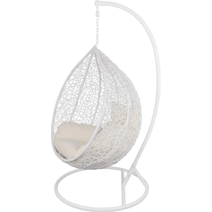 Hängesessel mit Gestell Rattan Korb Hängekorb Polyrattan Gartensessel Weiß – Bild 3