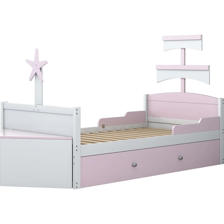Schiffbett Rosa Mit Ausziehbett 90x200 Metall Konstruktion 120kg Tragkraft Kinderbett Bootsdesign Lattenrost Gästebett Mädchenzimmer – Bild 5