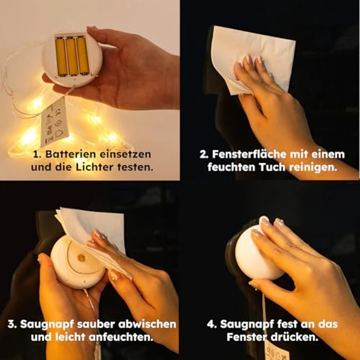 LEDYA LED Weihnachtsbaum Weihnachtsbeleuchtung, 2 Stück, 10 LED Lichtervorhang, Warmweiße Lichterkette, Batteriebetrieben mit Saugnapf & Timer, Fenster Lichterkette für Weihnachtsdeko, Party, Hochzeit – Bild 5