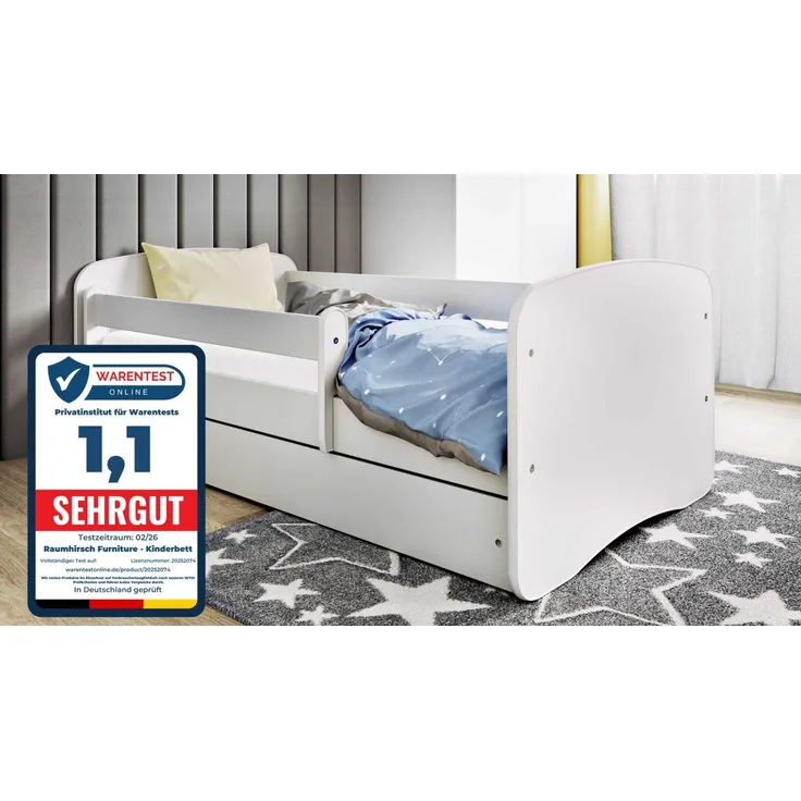 Raumhirsch Furniture Kinderbett Babydream 180x80 cm 160x80 cm 140x70 cm - Komplettset mit Schublade (Bett für Jungs & Mädchen, Einzelbett 2–12 J, mit Rausfallschutz und Lattenrost), Verschiedene Farben