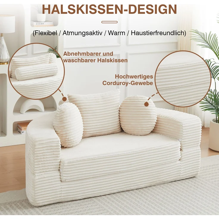 ZUBALIYA SchlafSofa mit USB - Anschluss, mit Schreibtisch, mit Cordbezug, mit Schaumstoffpolsterung, für Wohnzimmer und Apartments – Bild 6