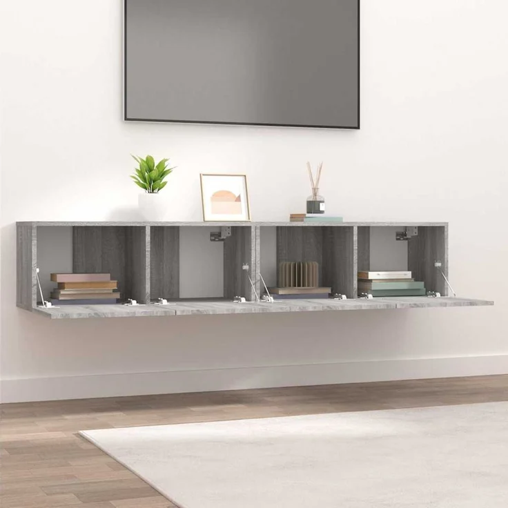 2 pcs TV-Schrank, Lowboard Grau Sonoma 80x30x30 cm Holzwerkstoff – Bild 3