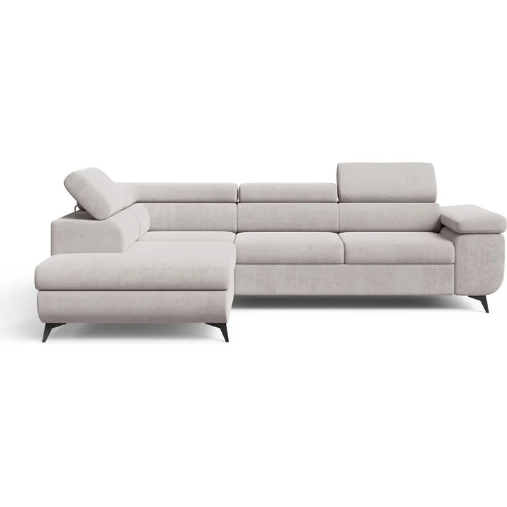 GRAINGOLD Ecksofa ARGON mit Bettfunktion, Bettkasten, Einstellbaren Kopfstützen, Velvet-Stoff, Grau, Links – Bild 2