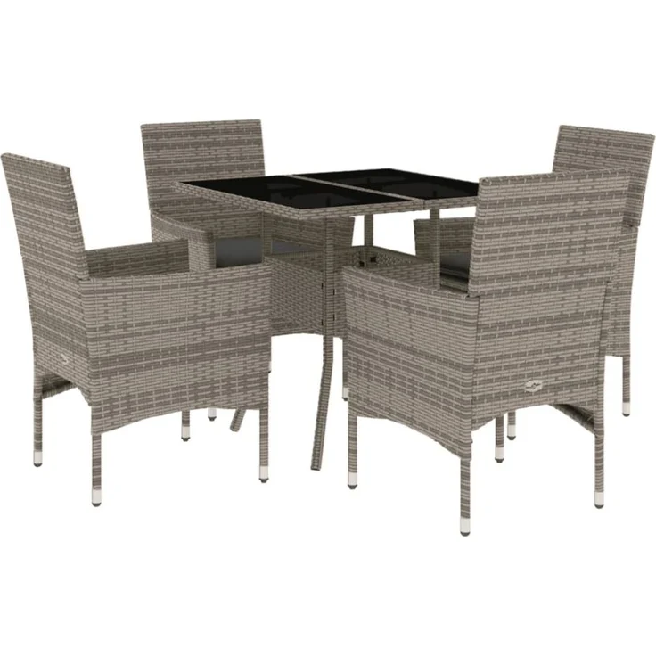 vidaXL 5-tlg. Garten-Essgruppe mit Kissen Grau Poly Rattan und Glas 3278606 – Bild 7