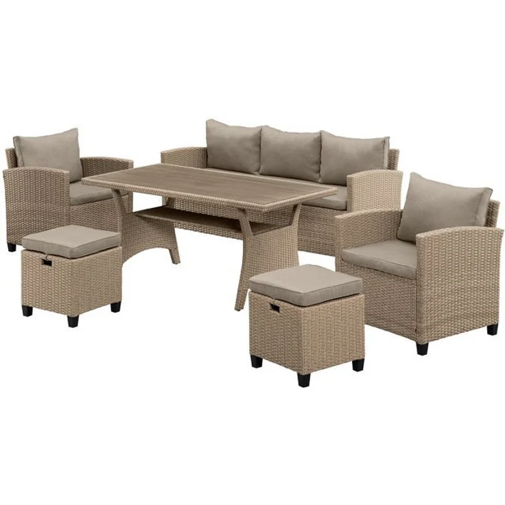 KONIFERA Gartenlounge-Set Amsterdam, (Set, 16-tlg, 1x 3er Sofa, 1x 2 Sessel, 2x Hocker, 1xTisch 144,5x74x67cm,Polyrattan), Stahl, Ablagefläche unter dem Tisch, Loungeset – Bild 4