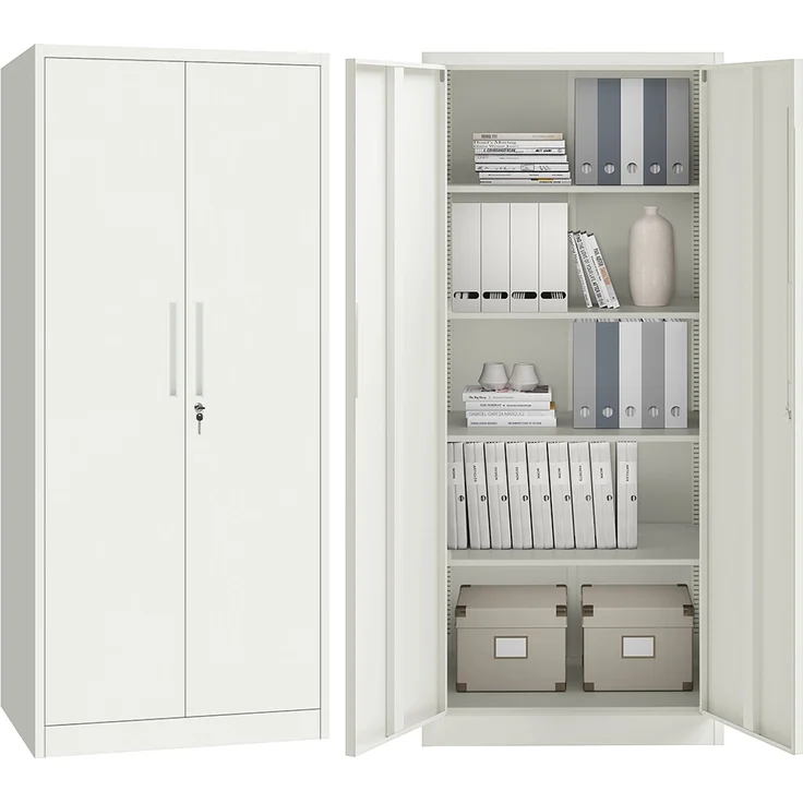STEELSØN 'Regulus' Aktenschrank, Metall, weiß, 175x40x80 cm, abschließbar, Metallschrank mit 5 Fächern, geeignet als Werkzeugschrank – Bild 1