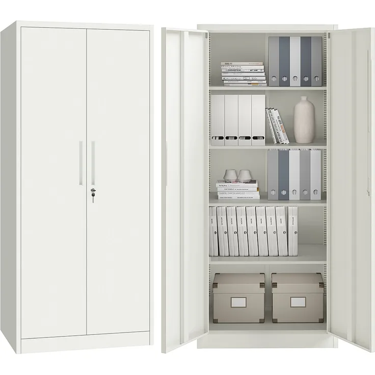 STEELSØN 'Regulus' Aktenschrank, Metall, weiß, 175x40x80 cm, abschließbar, Metallschrank mit 5 Fächern, geeignet als Werkzeugschrank
