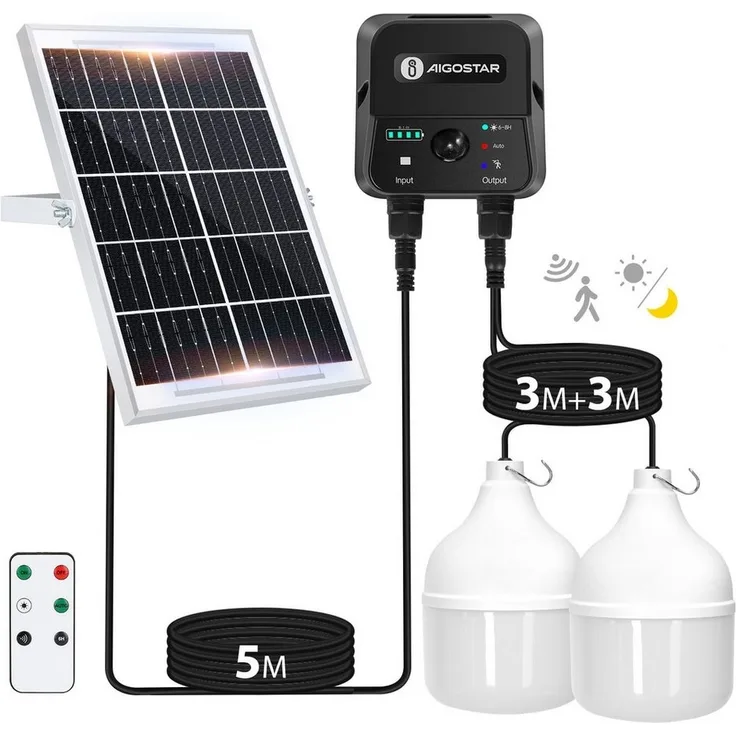 Aigostar LED Solarleuchte Aigostar Solarlampe für Außenbereich 11M Kabel, mit Fernbedienung, Sensorschalter, LED fest integriert, Kaltweißes Licht