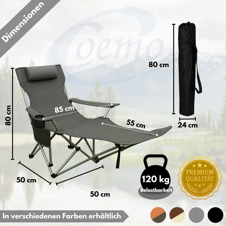 Coemo 2er Set Tragbarer Liegestuhl, Campingliege mit Getränkehalter Grau – Bild 6