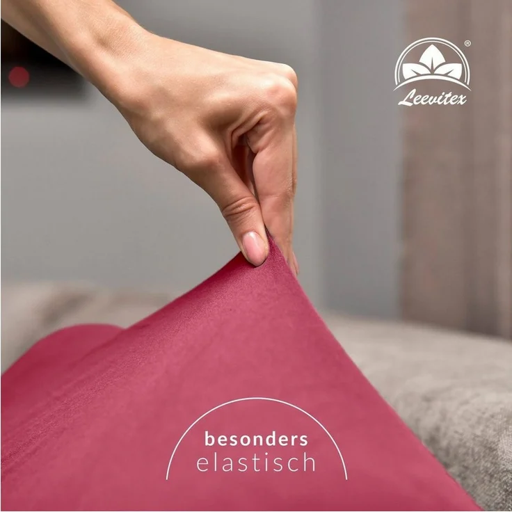 leevitex® Spannbettlaken, Premium 170g/m², Gummizug: rundum, schwer und dick, 100% Jersey-Baumwolle, Bordeaux / Weinrot, Topper | 140 x 200 - 160 x 220 cm – Bild 2