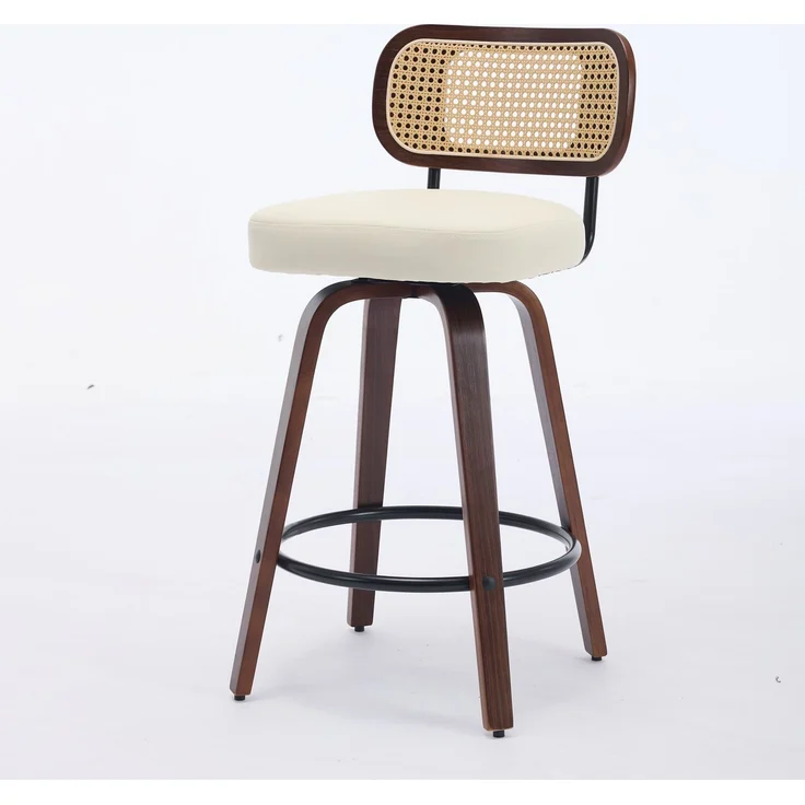 Set of 3 Counter Height Bar Stools - 26 inch Rattan Counter Height Stools with Cane Back, Upholstered Seat, Walnut Craftsmanship, Swivel Counter Stools for Island/Counter(Walnut/Beige) ,DE3866BG--Beige--56x43x90cm--YOUDENOVA – Bild 7