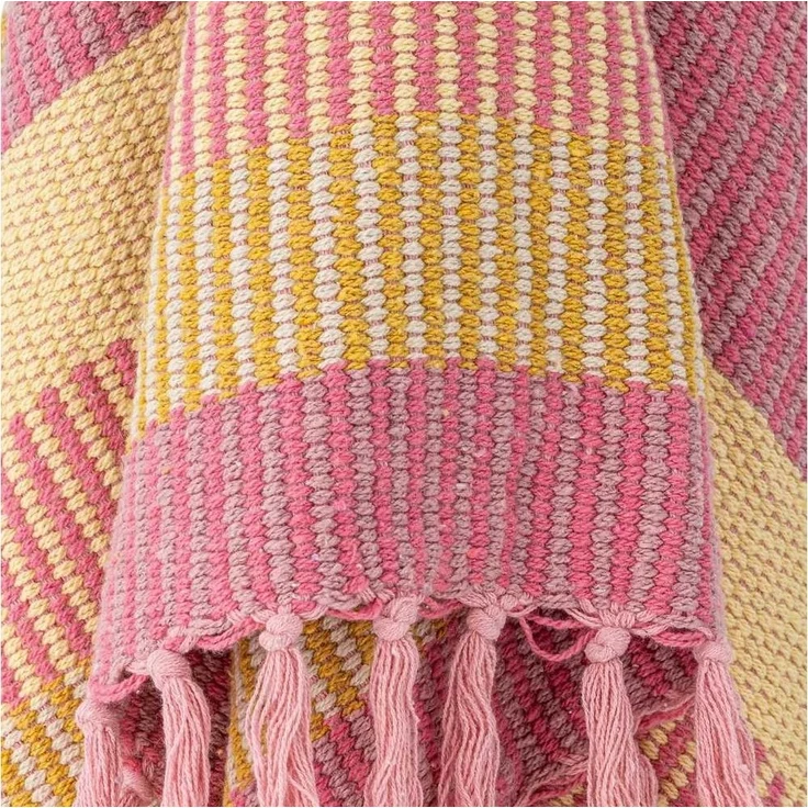 Wolldecke Bloomingville Decke ISNEL Pink Gelb Gestreift 160x130 cm, Bloomingville – Bild 2
