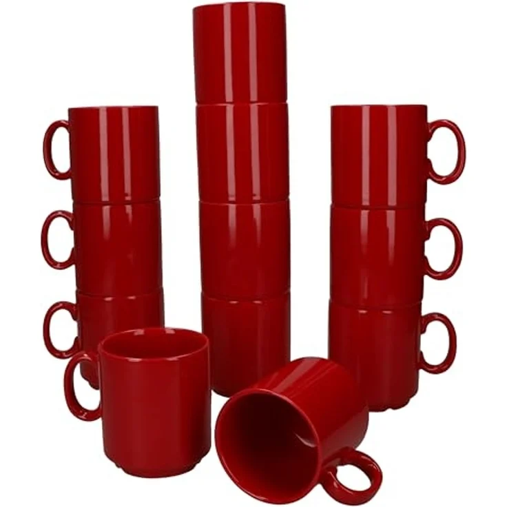 MamboCat Becher 12er Set Event Kaffeebecher 250ml rot Porzellan-Tassen stapelbar, Porzellan – Bild 2