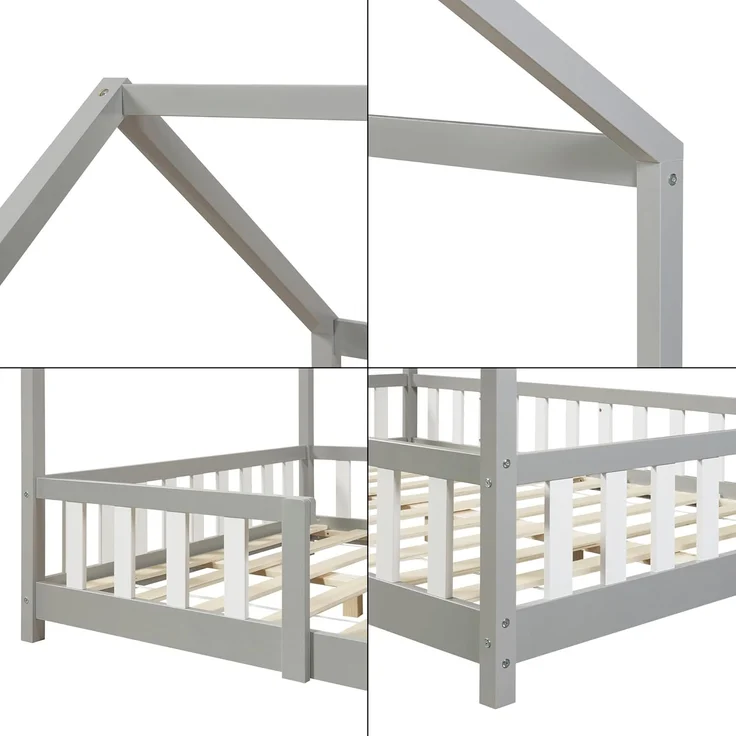 Kinderbett Sisimiut mit Matratze und Rausfallschutz 120x200 cm Hellgrau/Weiß [en. casa] – Bild 7