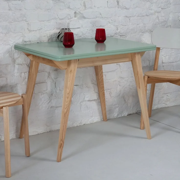 Ragaba rechteckiger ausziehbarer Tisch, MDF & Massives Eschenholz, 90x65 cm, Salbeigrün – Bild 3