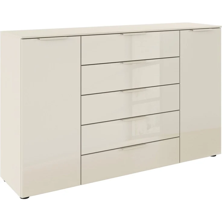 rauch Schubkastenkommode Kommode Türkommode Sideboard Kombikommode FLIPP mit Glasfront (Breite 160/180 cm mit 4 Einlegeböden), 2-trg mit 5 Schubladen und Soft-Close, 2 Breiten MADE IN GERMANY – Bild 1