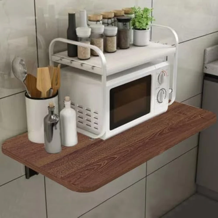 Shally Dogan Klappbarer Wandtisch, 80x60 cm, aus Holz, zusammenklappbar, platzsparend, vielseitig, Schreibtisch, Esstisch, Wohnzimmer, Badezimmer, Küche (Walnuss) – Bild 2