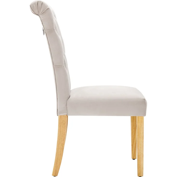 Esszimmerstuhl 4er-Set, Samt mit Eichenbeinen & Knopfheftung, 100 x 63 x 43, Beige – Bild 10