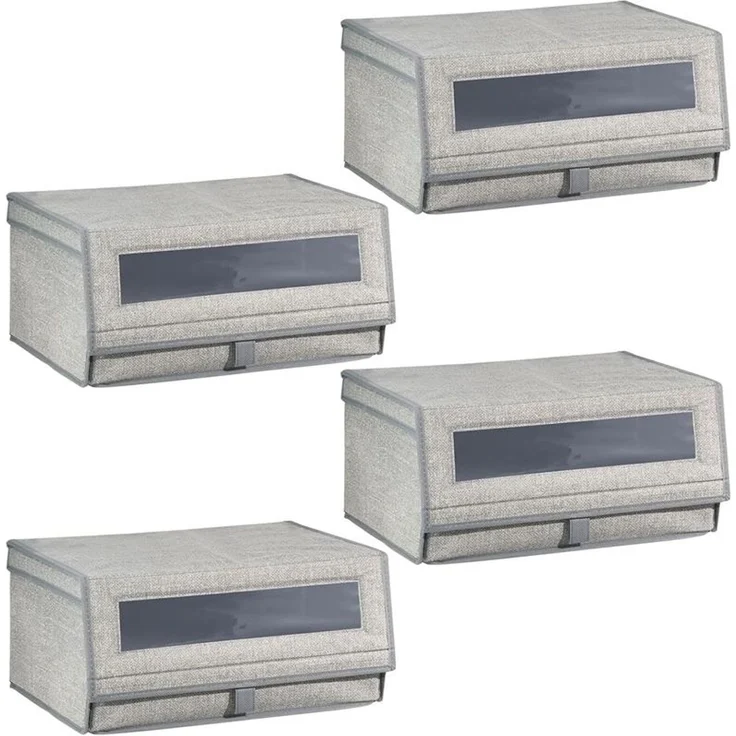 4er-Set Schuhaufbewahrung aus Stoff mDesign stapelbare Schuhbox grau – Bild 9