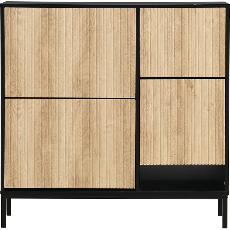 ZUBALIYA Schuhschrank (100 x 25 x 100 cm), 3 Klappfächer, Offener Stauraum, Stauraum für Flur und Eingangsbereich, Schwarz / Naturfarben – Bild 25