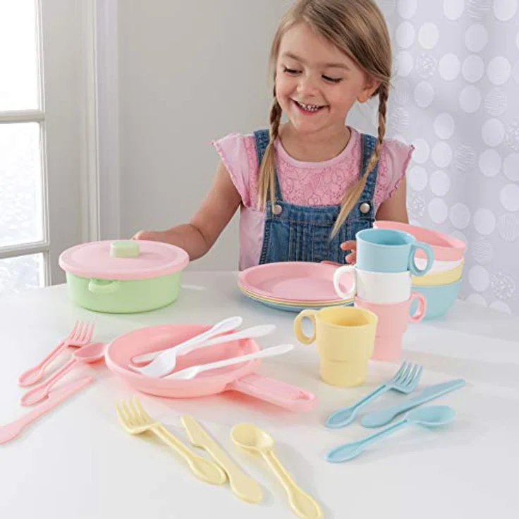KidKraft 63027 27-teiliges Küchen-Spielset Spielzeug-Geschirrset, Pastellfarben – Bild 3