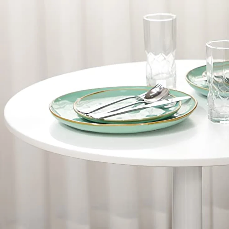 HOMCOM Esstisch Moderner Küchentisch mit Stahlfuß (Küchentisch, 1-St, Esszimmertisch), für Wohnzimmer, Ø70 x 75 cm, Weiß – Bild 7