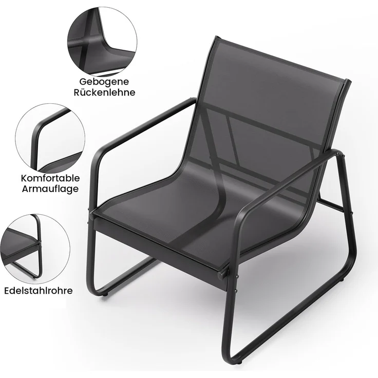 Bealife 3-teiliges Balkon-Set, 3-teiliges Bistro-Set aus Textilene-Stoff, 2 Sessel und 1 Tisch aus gehärtetem Glas, für Garten, Terrasse, Balkon – Bild 5