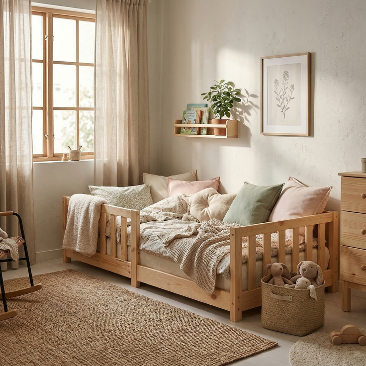 ecoMI Kinderbett mit Rausfallschutz und Lattenrost, Kiefernholz natur, 80x160 cm – Bild 3