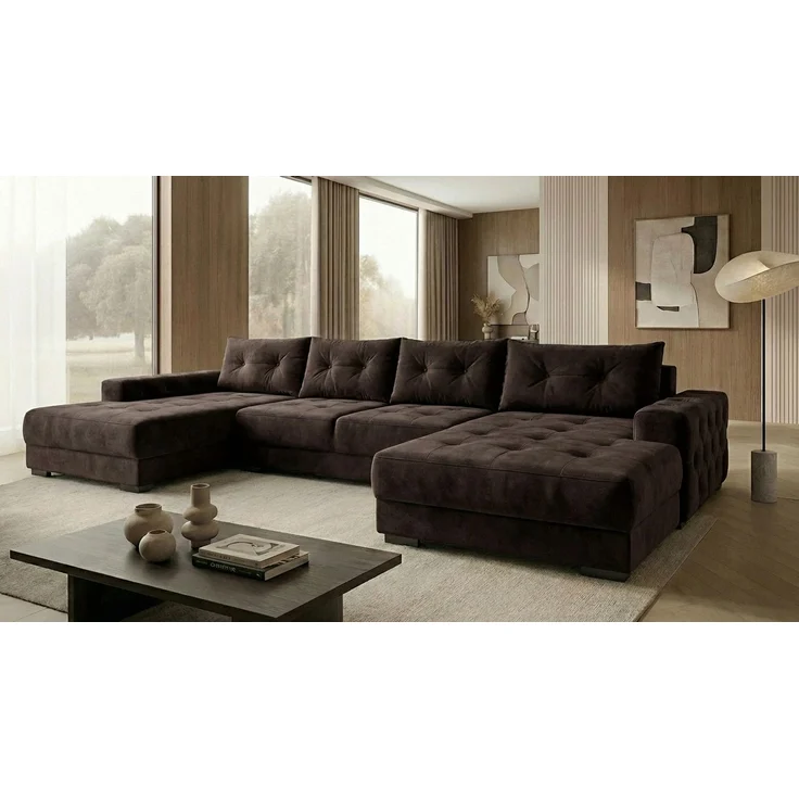 Ecksofa MODENA 320 cm x 185 cm – Stoff: VELUTTO Espresso 6 Farbe: Dunkelbraun – Bild 2
