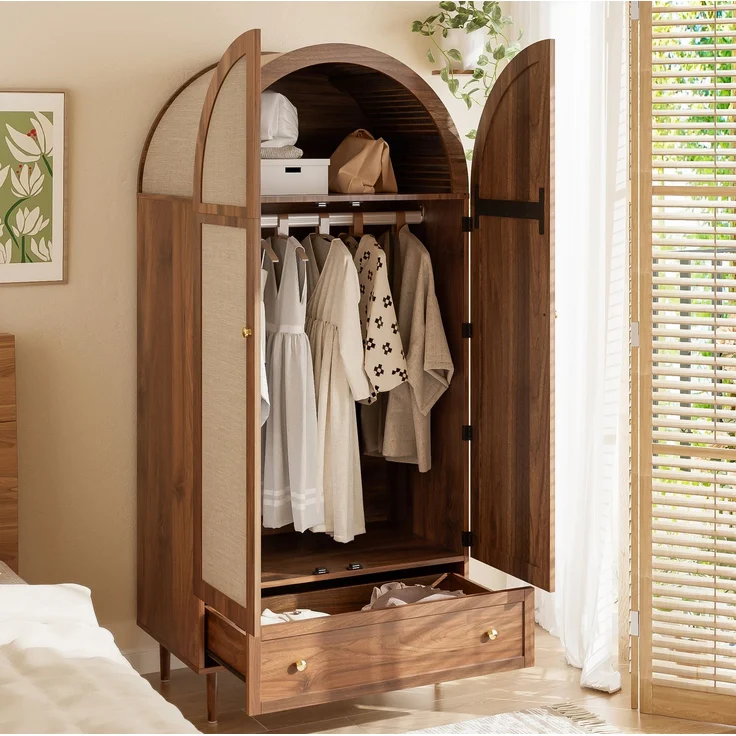 DESVIAE Garderobenschrank mit Stofftüren und Schublade 79x175x50 cm aus MDF in Holzfarbe – Bild 6