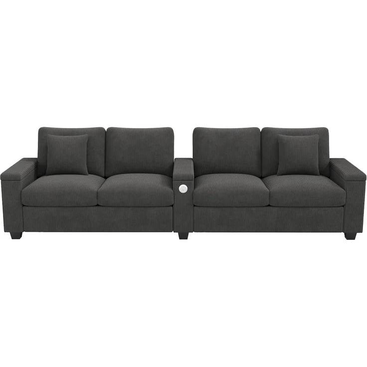 Big-Sofa mit Mehrfachsteckdosen und Stauraum, USB und Type-C, 4-Sitzer, inkl. loser Rückenkissen, Cord Bezug – Bild 6