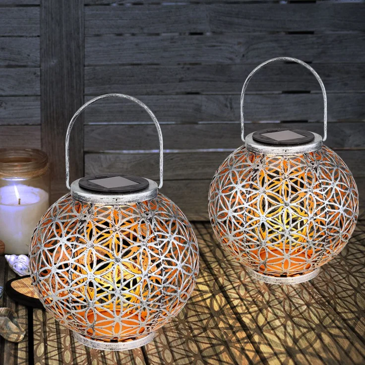 2er Set LED Solarleuchte, Kugel, Geflecht, silber, H 29 cm – Bild 2