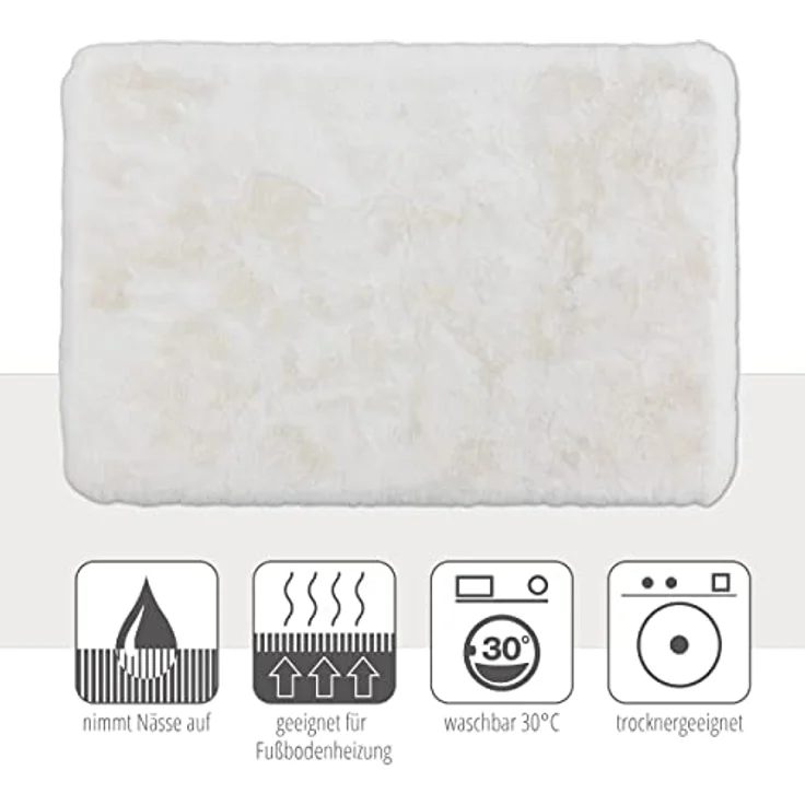 Schöner Wohnen Kollektion Badteppich 'Bali', weiß, pflegeleicht, waschbar bei 30°C, rutschhemmend, 60 x 90 cm – Bild 6