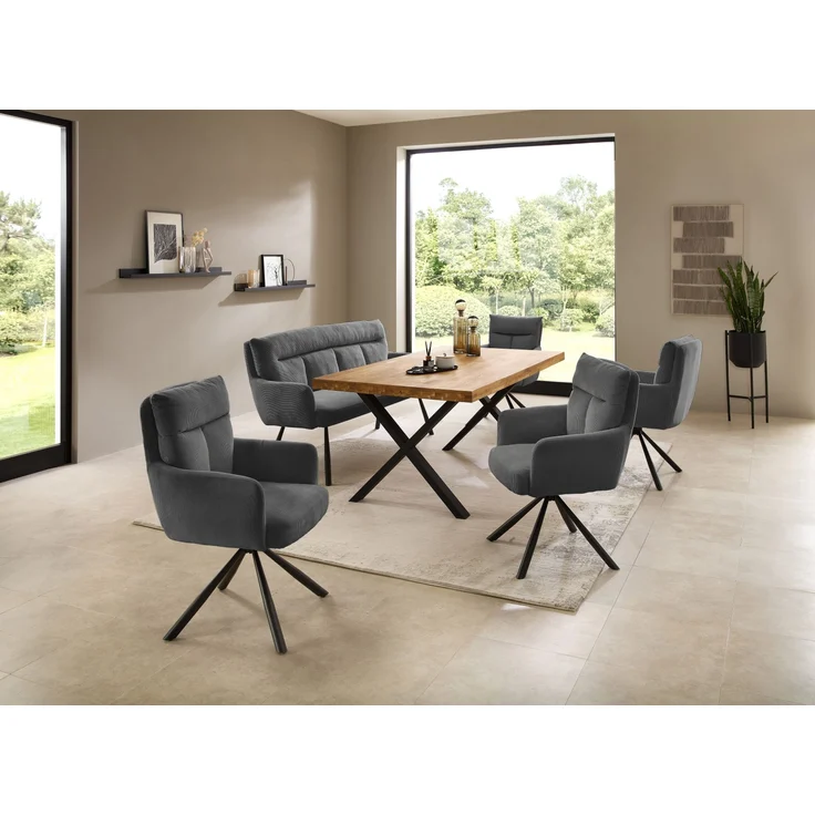 Esstisch >Chris X< in Eiche, schwarz, Massivholz, Metall - 180x76x100cm (BxHxT) – Bild 8