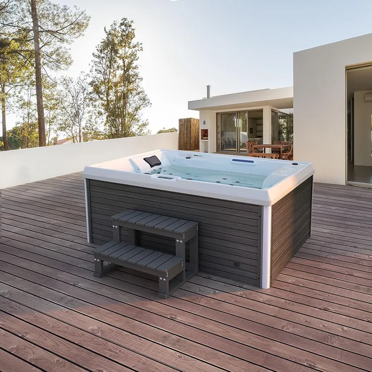 HOME DELUXE Outdoor-Whirlpool 'Stream', 211 x 156 cm, für 3 Personen, mit Treppe & Thermoabdeckung