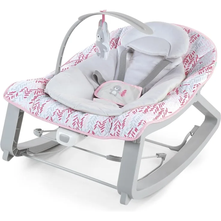 Ingenuity Keep Cozy 3-in-1 Baby Wippe, Sitz und Schaukel für Babys bis Kleinkinder, mit Vibrationen und Spielzeugstange, 0-30 Monate, Rosa Lily