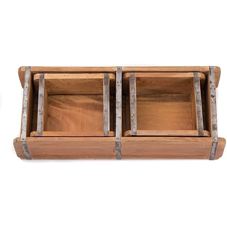 Kisten-Set Bricks III 3-teilig Mahagoni Massivholz, 2 verschiedene Größen, Ziegelform naturfarben – Bild 2