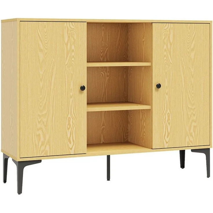 SONNI Sideboard Eichenfarbenes Sideboard mit Flügeltüren
