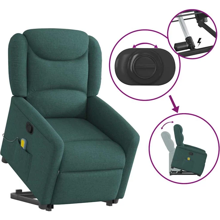 vidaXL Massagesessel mit Aufstehhilfe Dunkelgrün Stoff 3303210 – Bild 7