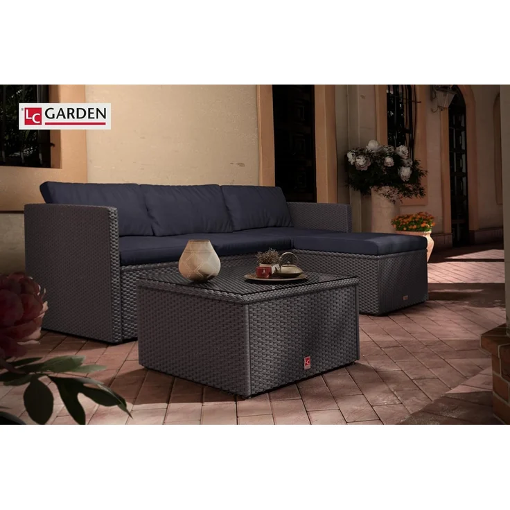 LC Garden Gartenlounge-Set Loungino« Poly Rattan Balkon Lounge Set Sofa + Hocker +Tisch Set, (Loungeset, 3-tlg, Set 3 tlg), Polsterung: Schaumstoff (waschbar bei 30 Grad) – Bild 2