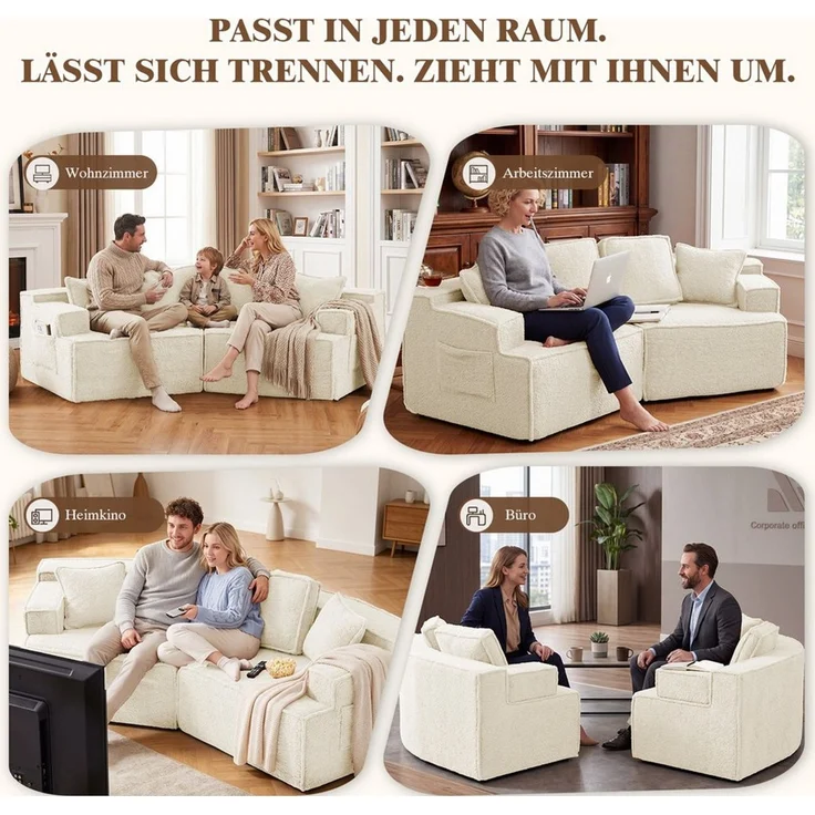 COMHOMA Sofa modulares Schlafsofa, Polstersofa, 3-Sitzer Sofa, Sektionscouch, Keine Montage erforderlich, mit Aufbewahrungstasche, schlaffunktion – Bild 3