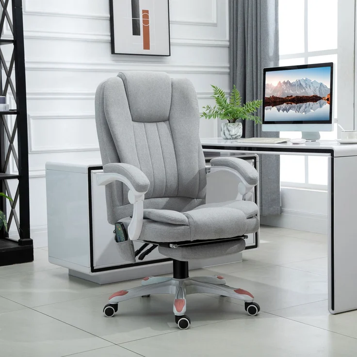 MELAYR, Massage Sessel, Bürostuhl, Gaming Stuhl, Polyester, Schaumstoff, Nylon, Grau, 66 x 63 x 107-115 – Bild 2