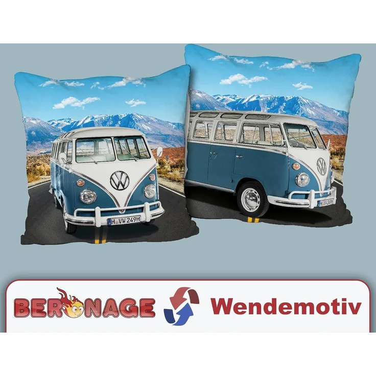 BERONAGE Dekokissen VW Volkswagen Bulli T1 Blau 40 x 40 cm Kissen pass. zur Bettwäsche 236, kuschelweich – Bild 6