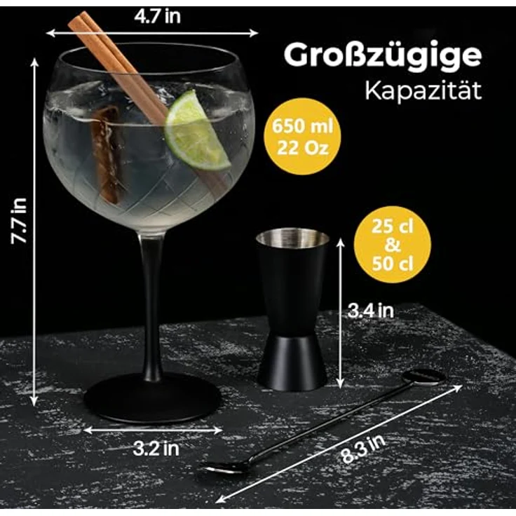 MiaMio Cocktailglas Crystaluna Gin Tonic, 650 ml, schwarzer Stiel, 2-tlg, Glas – Bild 2