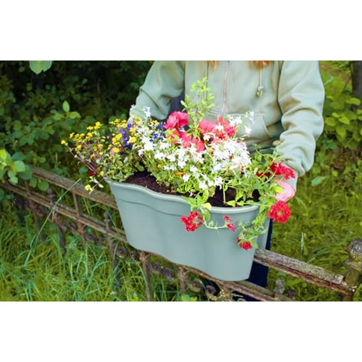 KHW Geländerkasten Flowerclip XL, 19 l Volumen, UV-beständiger Kunststoff, mintgrün, 2er-Set – Bild 6