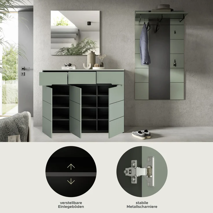 Garderobenkombination (B/H/T: 215x190x37 cm) in Smoke Green Nachbildung – Bild 7
