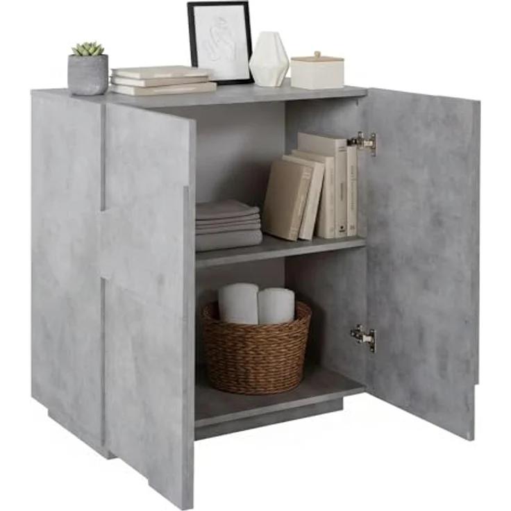 Dmora - Kommode Raoul, Küchen-Sideboard mit 2 Türen, Wohnzimmer-Buffet, 100 % Made in Italy, 81 x 44 x 86 cm, Zement, – Bild 4