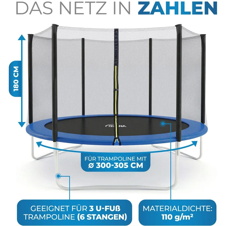Terena Sicherheitsnetz Ersatznetz für Trampolin 305 cm 6 Stangen – Bild 4