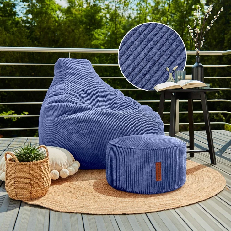 Green Bean® Sitzsack mit Hocker aus Cord - Sitzsäcke für das Wohnzimmer, Schlafzimmer, Sitzsack-Sessel für Erwachsene Dunkelblau – Bild 2