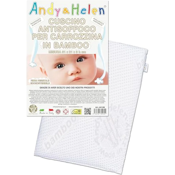 ANDY & HELEN Kissen für Wiege, Kinderwagen, mit Bezug aus Bambus, A010, 1,0 Stück